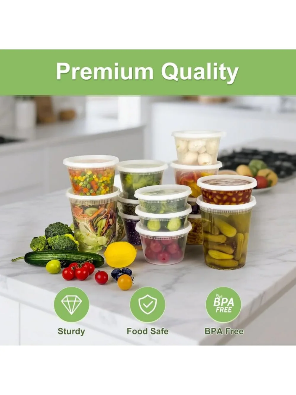 120-Piece Deli Container Set with Lids - 60 Sets of 32/16/8 oz Food Storage